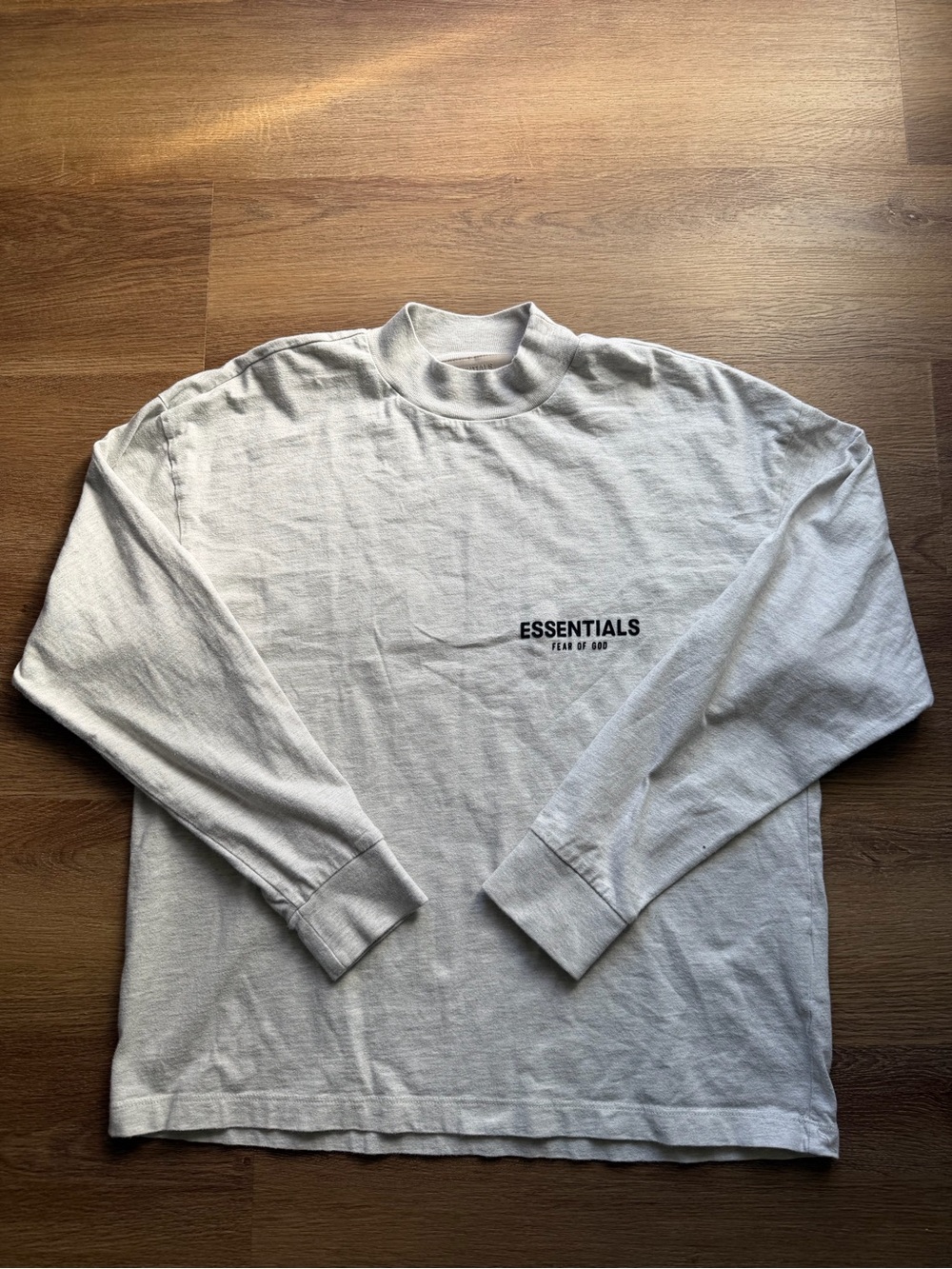 Fear of God Essentials Long Sleeve Tee - Light Gray with Black Logo